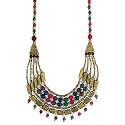 Gold Ethnic Multi Bead Necklace