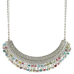 Silver Crescent Mosaic Bead Bib Necklace