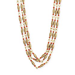 Gold & Coral Bead Long Necklace