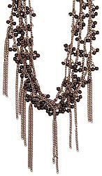 Dark Metal & Glass Black Bead Tassel Necklace