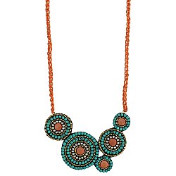 Orange Cord & Turquoise Bead Necklace