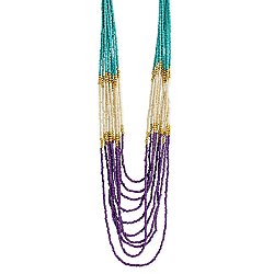 Turquoise, Cream & Purple Bead Long Necklace