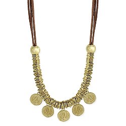 Brown Cord & Gold Disk Necklace