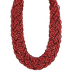 Red Tonal Bead Braided Necklace