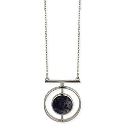 Silver & Blue Sodalite Circle Pendant Necklace