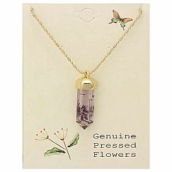 Cottage Floral Dried Lavender Crystal Necklace