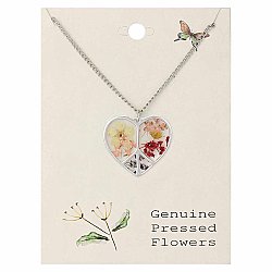 Dried Flowers Silver Peace Heart Necklace