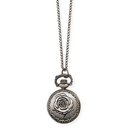Vintage Silver Rose Pocket Watch Necklace