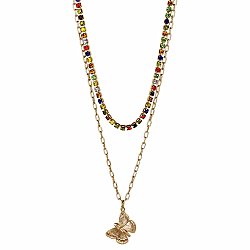 Rainbow Crystal Butterfly Layer Necklace