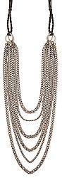 Long 6 Line Silver Metal Graduating Curb Chain Necklace