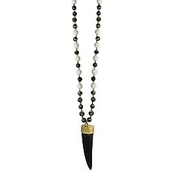 Marbled Black & White Stone Tooth Long Necklace
