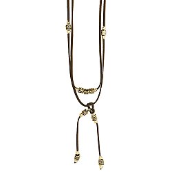 Brown Suede Gold Beads Lariat