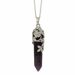 Silver Ivy Floral Wrapped Amethyst Necklace