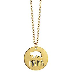 Proud Mama Bear Gold Round Charm Necklace