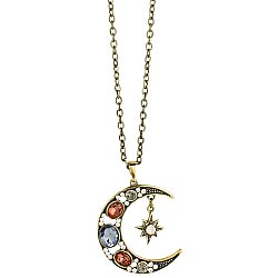 Jeweled Moon & Star Long Necklace