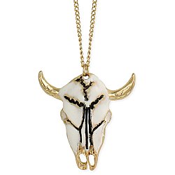 Cowboy Chic Steer Skull Enamel Pendant Necklace