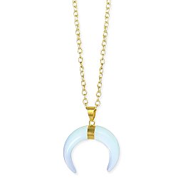 Opal Stone Double Horn Pendant Gold Necklace