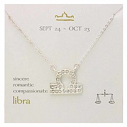 Silver Rhinestone Libra Zodiac Necklace