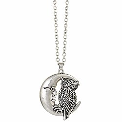 Silver Owl Crescent Moon Necklace