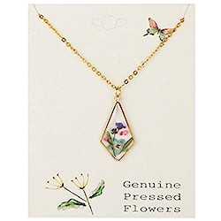 Bright Blooms Dried Flower Gold Pointed Drop Necklace