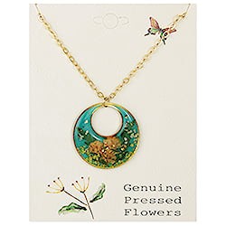 Blue Moods Gold Circle Orange Dried Flower Necklace
