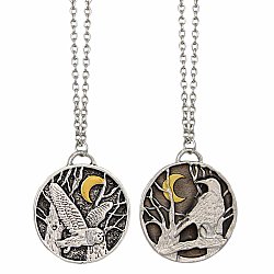 Night Birds Silver Round Necklaces