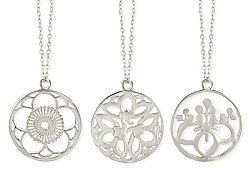 Silver Metal Japanese Floral Cutout Pendant Necklace