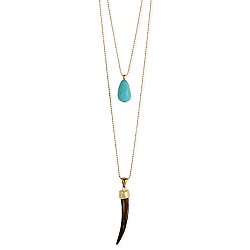 Turquoise & Brown Stone Horn Necklace