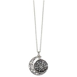 Silver Filigree Moon & Round Essential Oil Diffuser Pendant Necklace