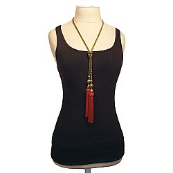 Long Gold Metal Curb Chain & Thread Tassel Lariat Necklace