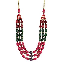 Pink, Green, & Maroon Bead Necklace