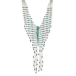 Silver Chain & Bead Bib Fringe Necklace