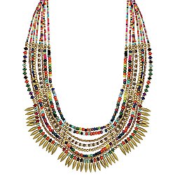 Multi Color Bead Gold Bib Necklace