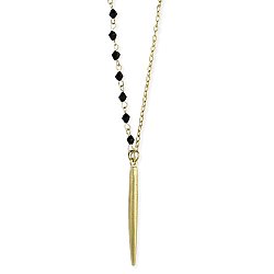 Black Bead & Gold Chain Spike Necklace