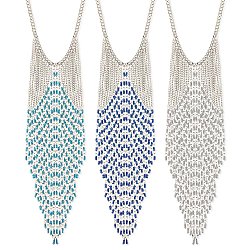 Silver Chain & Beads Fringe Bib Necklace