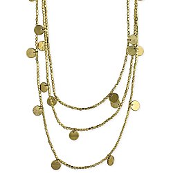 Gold 3 Line Bead & Disk Long Necklace
