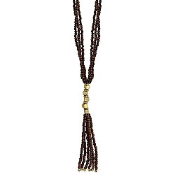 Dark Wood Bead 3 Line Tassel Long Necklace