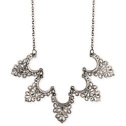 Antiqued Silver Victorian Scrolling Bib Necklace