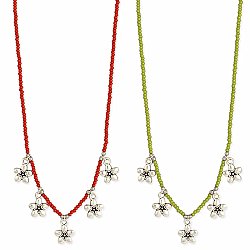 Colorful Garden Seed Bead & Flower Charms Necklace