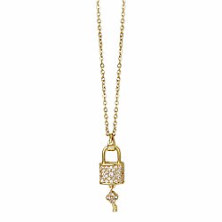 Key to Style Gold Crystal Lock & Key Necklace