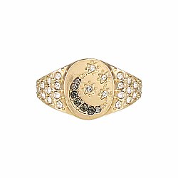 Celestial Sparkle Gold Crystal Moon Ring