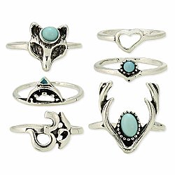 Boho Spirit Silver Turquoise Rings Set
