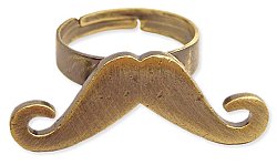 Adjustable Burnished Gold Metal Mustache Ring