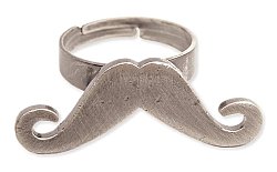Adjustable Burnished Silver Metal Mustache Ring