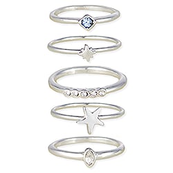 Silver Stars Crystal Ring Set
