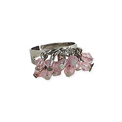 Pink Bead Cluster Silver Ring