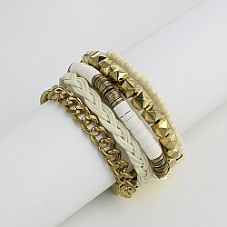 White Sequin & Cord Gold Magnetic Bracelet