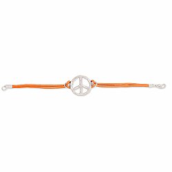 7" Silver Metal Orange Leather Peace Bracelet