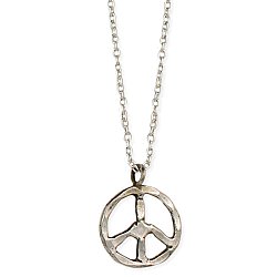 Silver Hammered Peace Sign Necklace