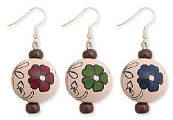 Cream Floral Painted Wood Bead Earring